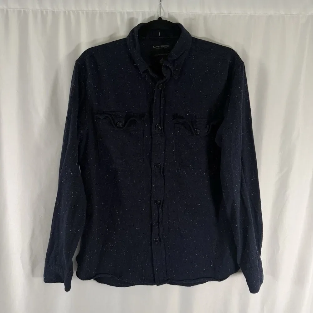 Banana Republic Untucked Shirt Men's Small Blue Speckled Standard Organic Cotton